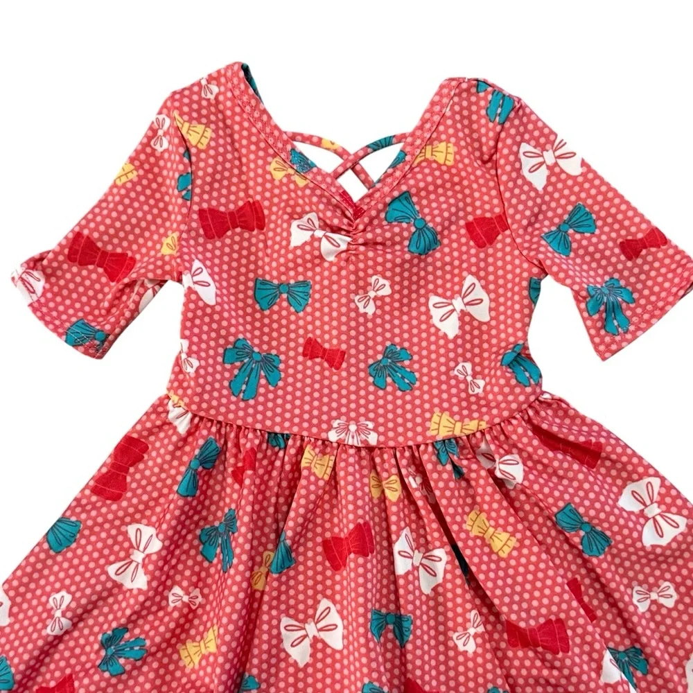 Dot Dot Smile Pink Bounty Of Bows Polka Dots Twirly Skirt Dress Girl 6-12 Month